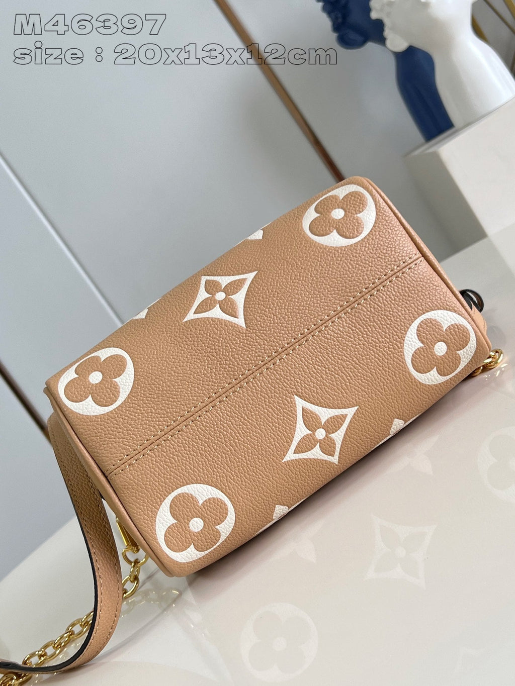 SPEEDY BANDOULIERE 20 MARRON BLANC MONOGRAMME EMPREINTE CUIR DE VEAU 
