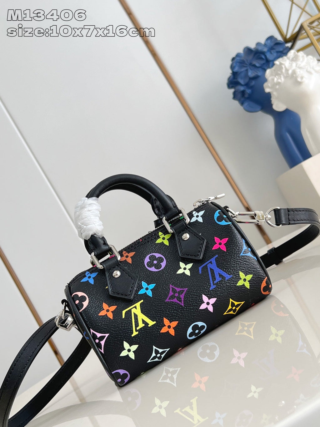 LV X TM NANO SPEEDY 16CM TOILE ENDUITE MONOGRAMME MULTICOLORE NOIR
