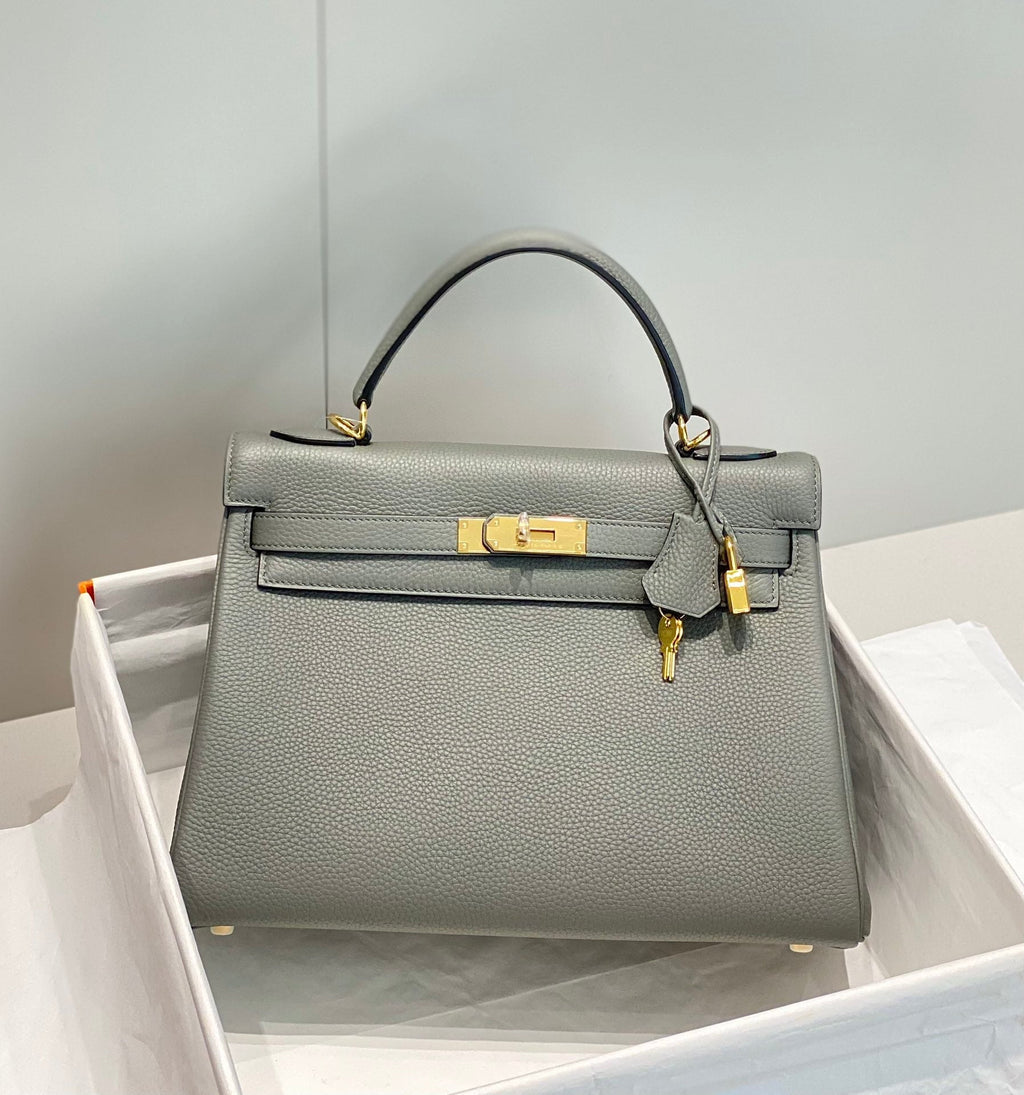 HM KELLY 32CM CUIR TOGO GRIS QUINCAILLERIE DORÉ