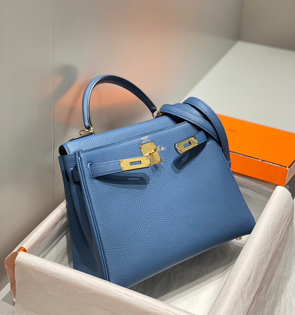 HM ケリー 28cm ブルー トーゴ ゴールド金具