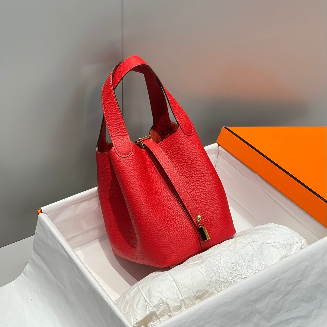 PICOTIN LOCK CUIR TOGO ROUGE QUINCAILLERIE OR