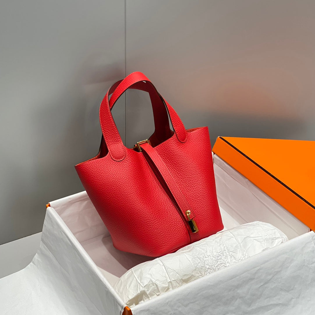 PICOTIN LOCK CUIR TOGO ROUGE QUINCAILLERIE OR