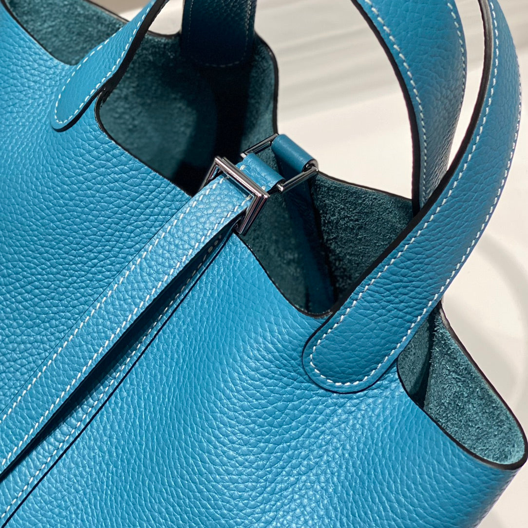 PICOTIN LOCK BLUE JEAN TOGO CUIR QUINCAILLERIE ARGENTÉE