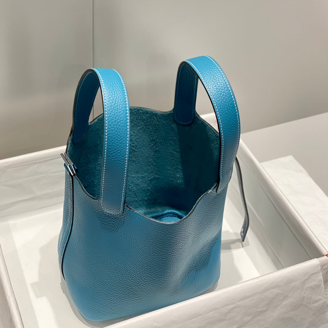 PICOTIN LOCK BLUE JEAN TOGO CUIR QUINCAILLERIE ARGENTÉE