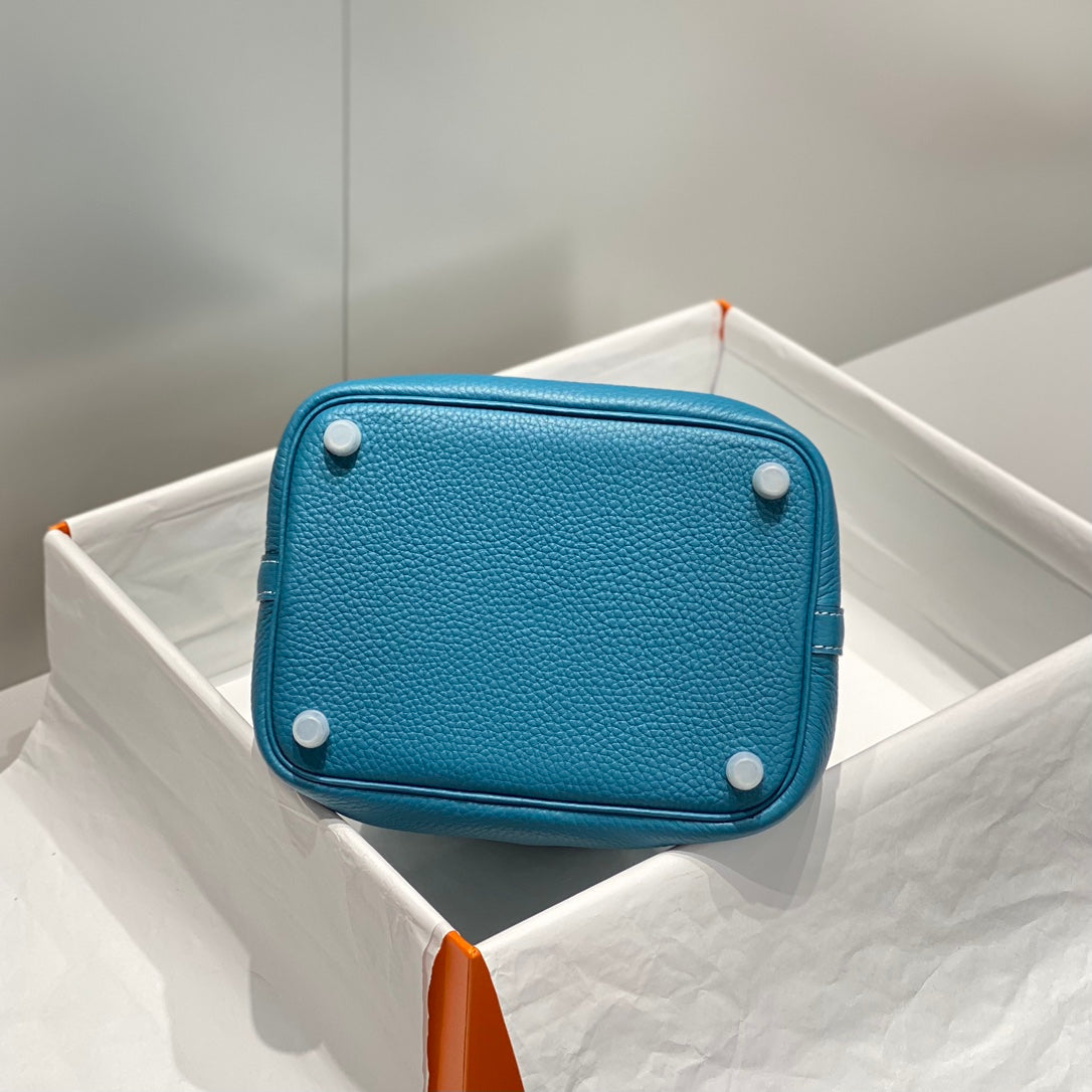 PICOTIN LOCK BLUE JEAN TOGO CUIR QUINCAILLERIE ARGENTÉE