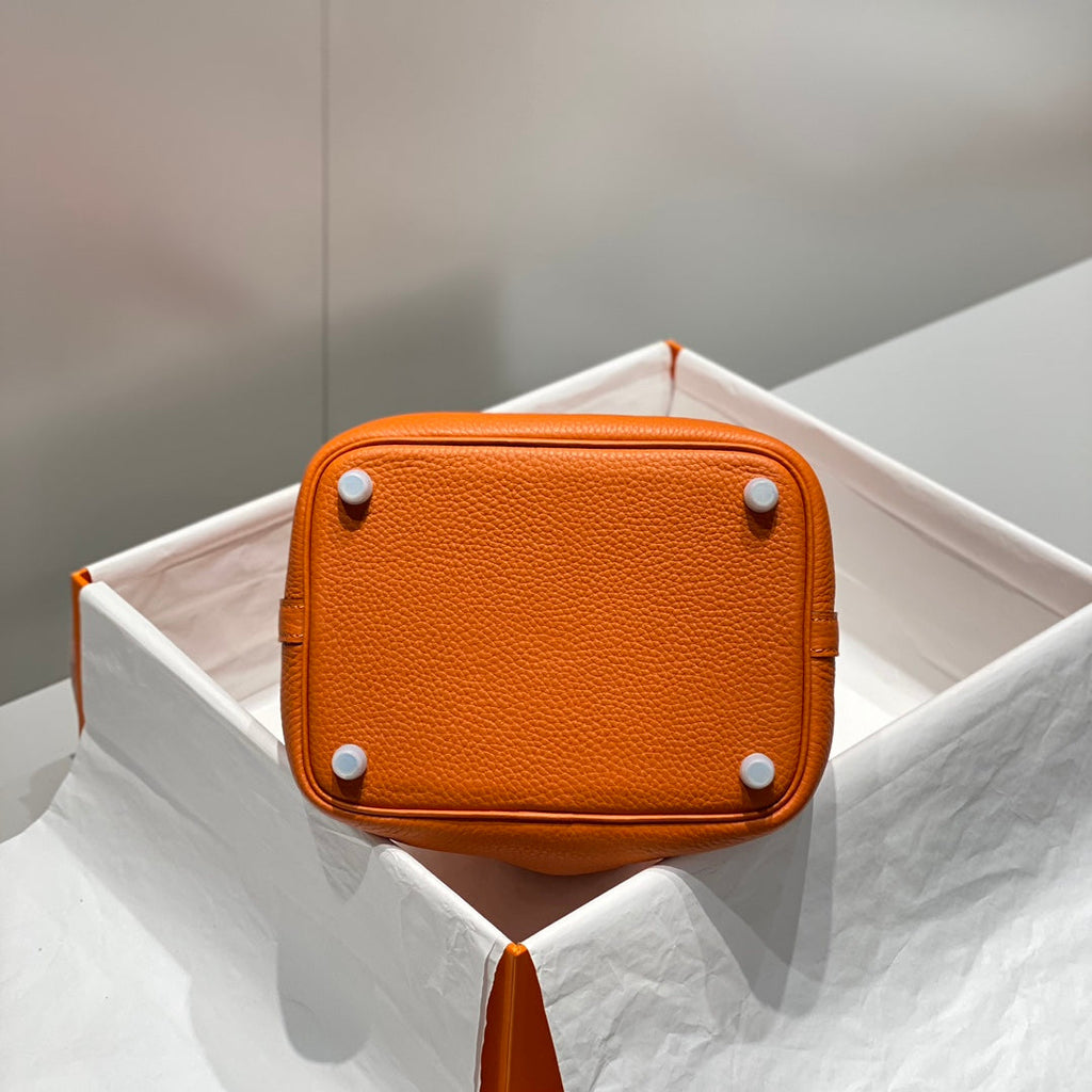 PICOTIN LOCK ORANGE FONCÉ CUIR TOGO QUINCAILLERIE DORÉ