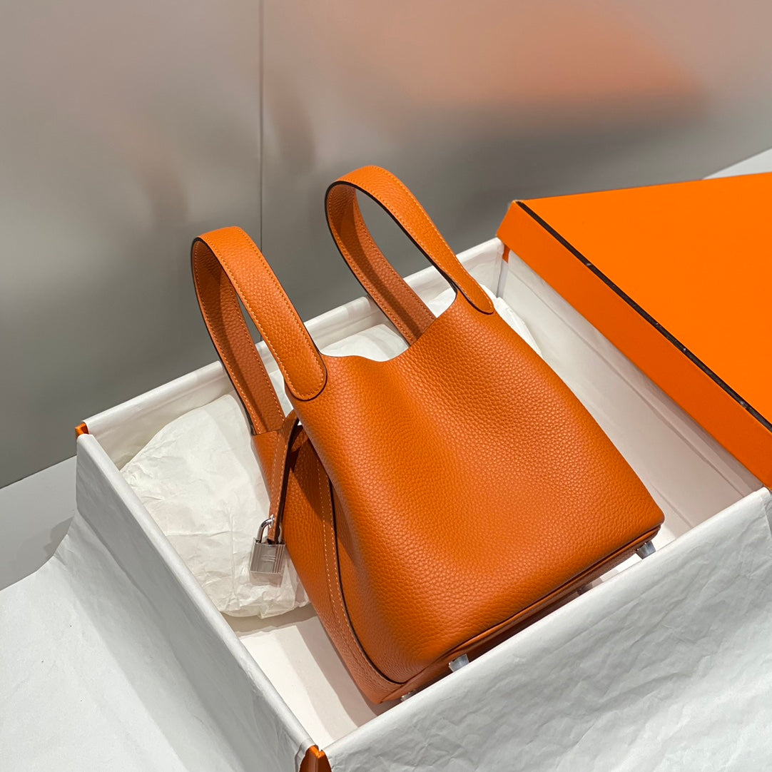 PICOTIN LOCK ORANGE FONCÉ CUIR TOGO QUINCAILLERIE DORÉ