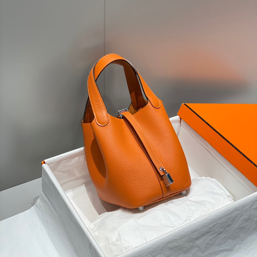 PICOTIN LOCK ORANGE FONCÉ CUIR TOGO QUINCAILLERIE DORÉ