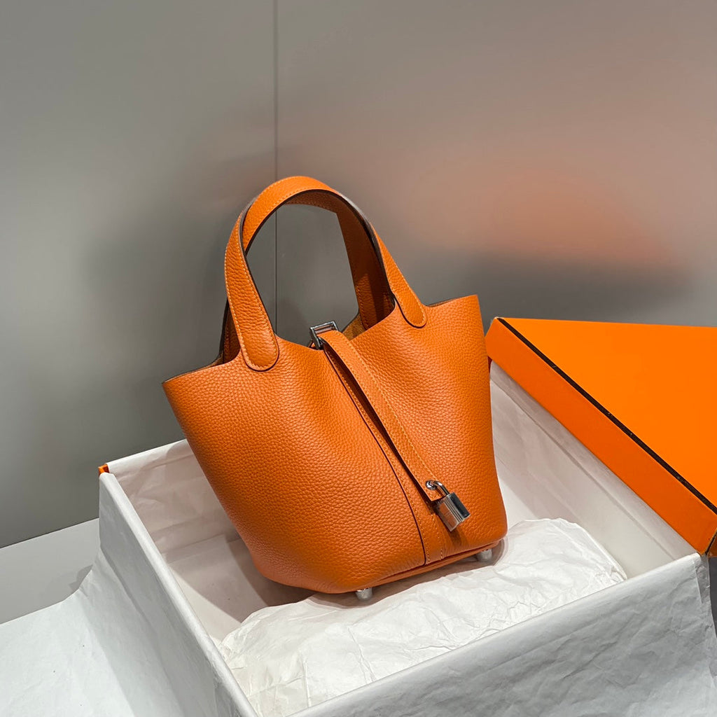 PICOTIN LOCK ORANGE FONCÉ CUIR TOGO QUINCAILLERIE DORÉ