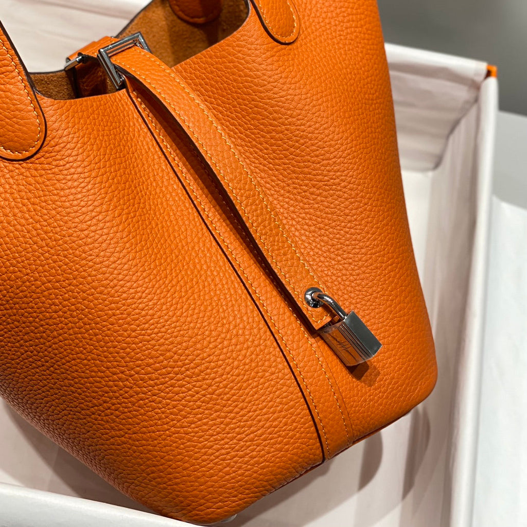 PICOTIN LOCK ORANGE FONCÉ CUIR TOGO QUINCAILLERIE DORÉ