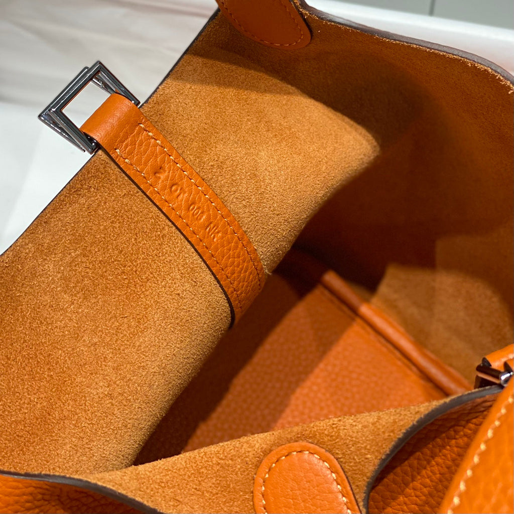 PICOTIN LOCK ORANGE FONCÉ CUIR TOGO QUINCAILLERIE DORÉ