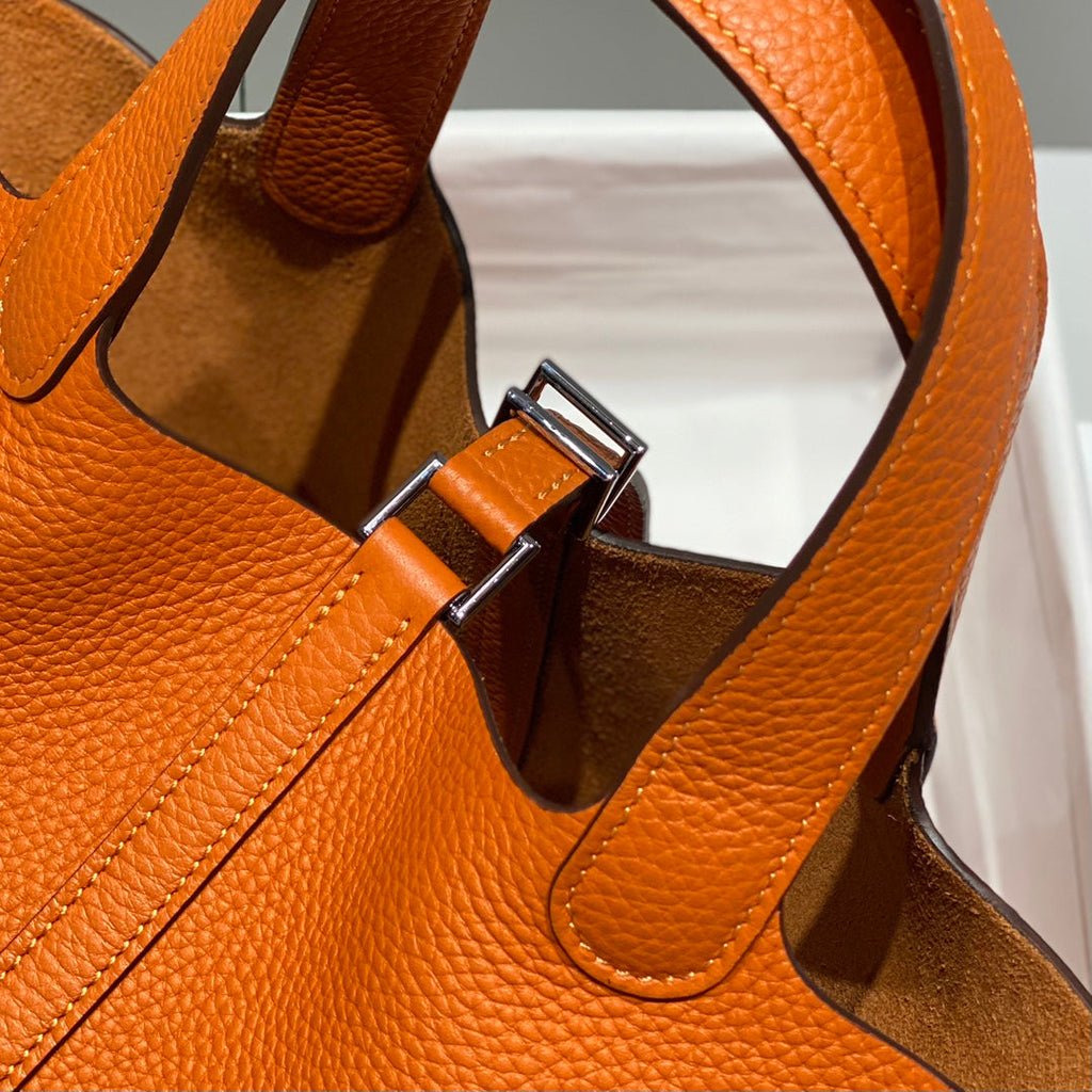 PICOTIN LOCK ORANGE FONCÉ CUIR TOGO QUINCAILLERIE DORÉ