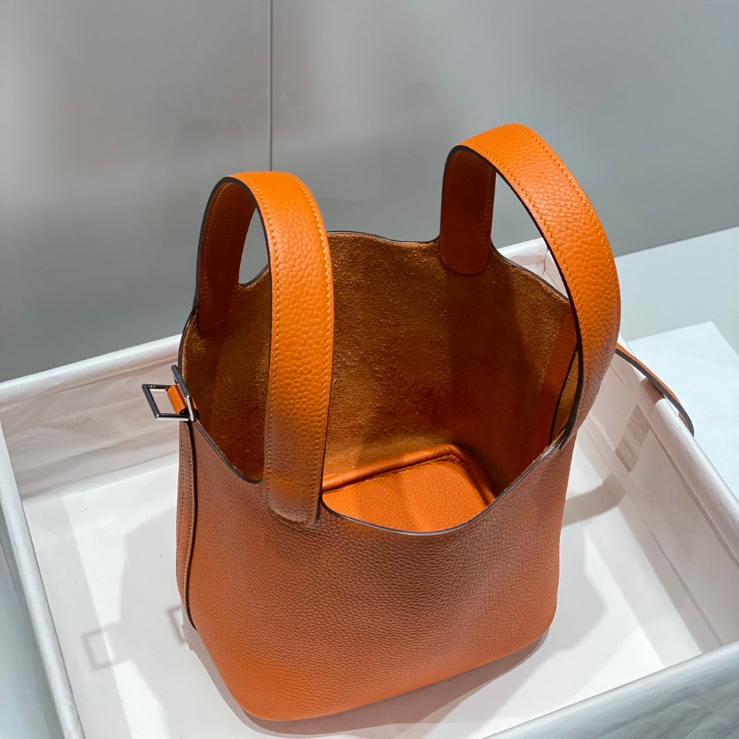 PICOTIN LOCK ORANGE FONCÉ CUIR TOGO QUINCAILLERIE DORÉ