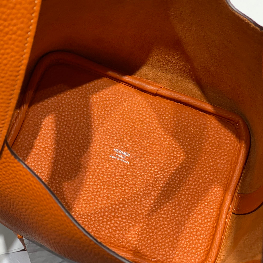 PICOTIN LOCK ORANGE FONCÉ CUIR TOGO QUINCAILLERIE DORÉ