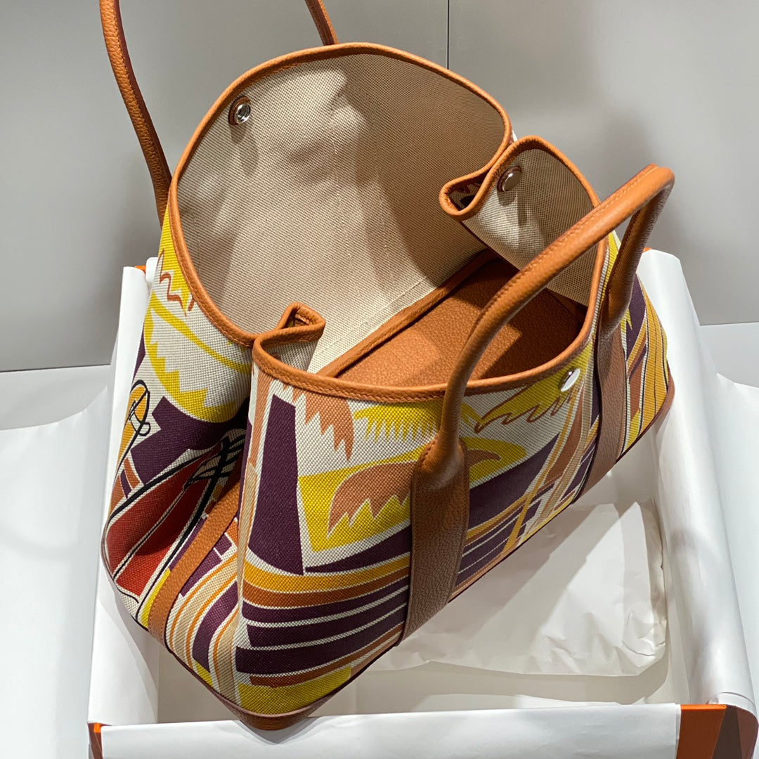 HM GARDEN PARTY 36 TOILE MULTICOLORE ET CUIR DE VEAU NEGONDA ​​243397