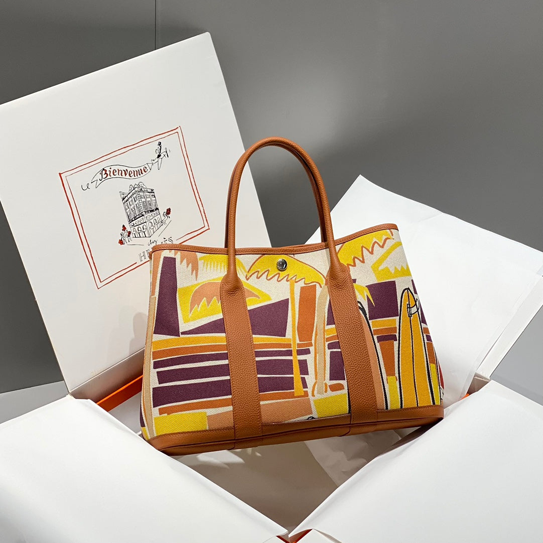 HM GARDEN PARTY 36 TOILE MULTICOLORE ET CUIR DE VEAU NEGONDA ​​243397