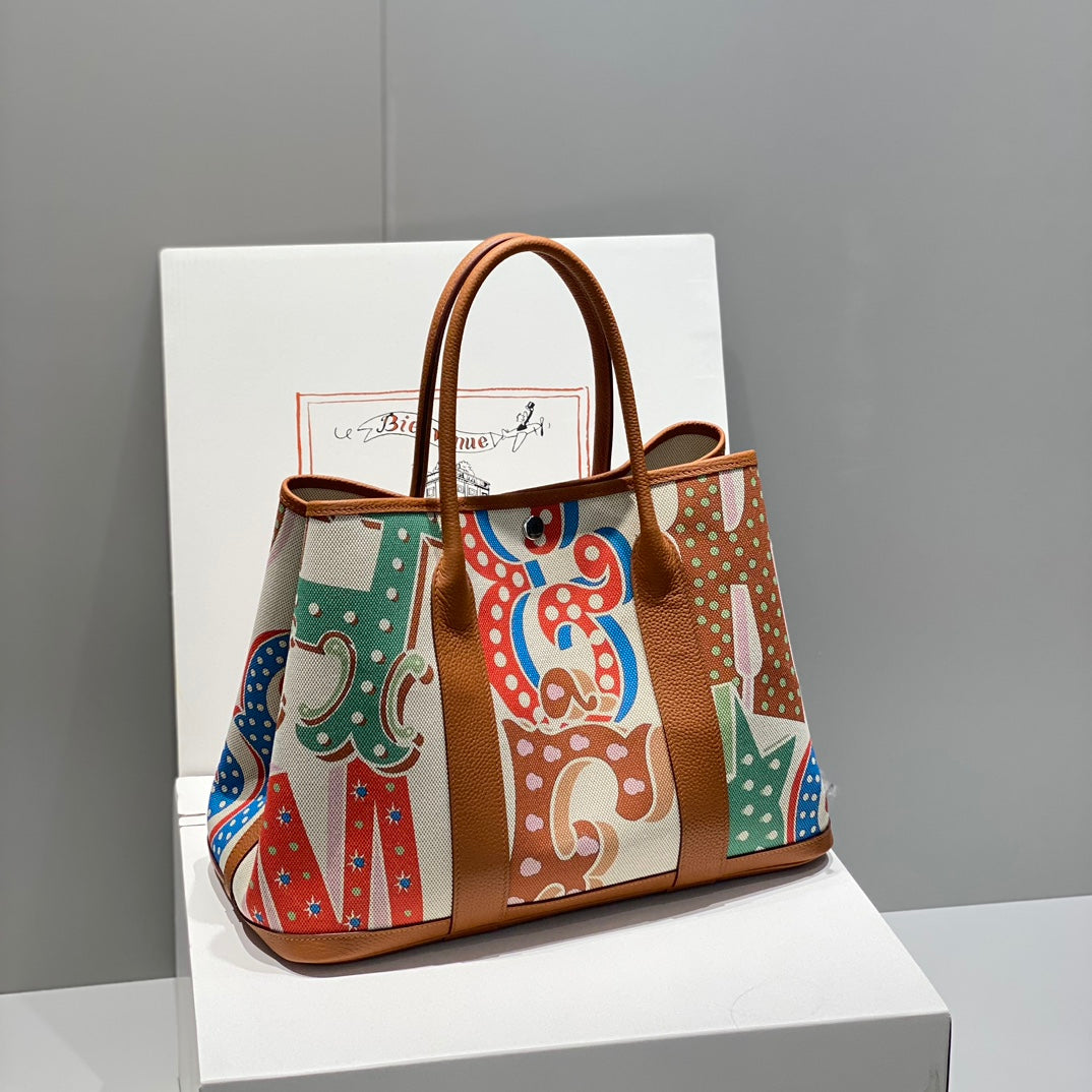 HM GARDEN PARTY 36 TOILE MULTICOLORE ET CUIR DE VEAU NEGONDA ​​243393