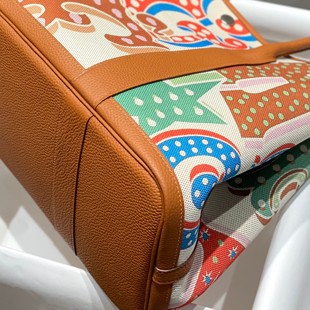 HM GARDEN PARTY 36 TOILE MULTICOLORE ET CUIR DE VEAU NEGONDA ​​243393