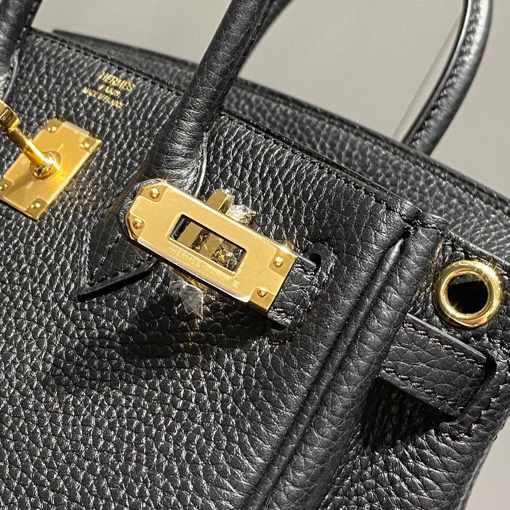 Sac HM Birkin 20 cm en cuir Togo noir et accastillage doré
