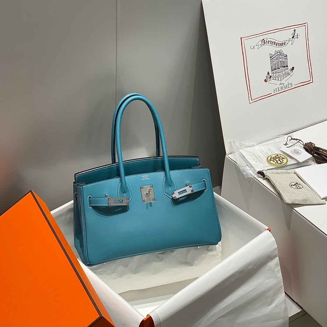 HM ショルダーバーキン 29cm ブルーデニム スイフトレザー シルバー金具