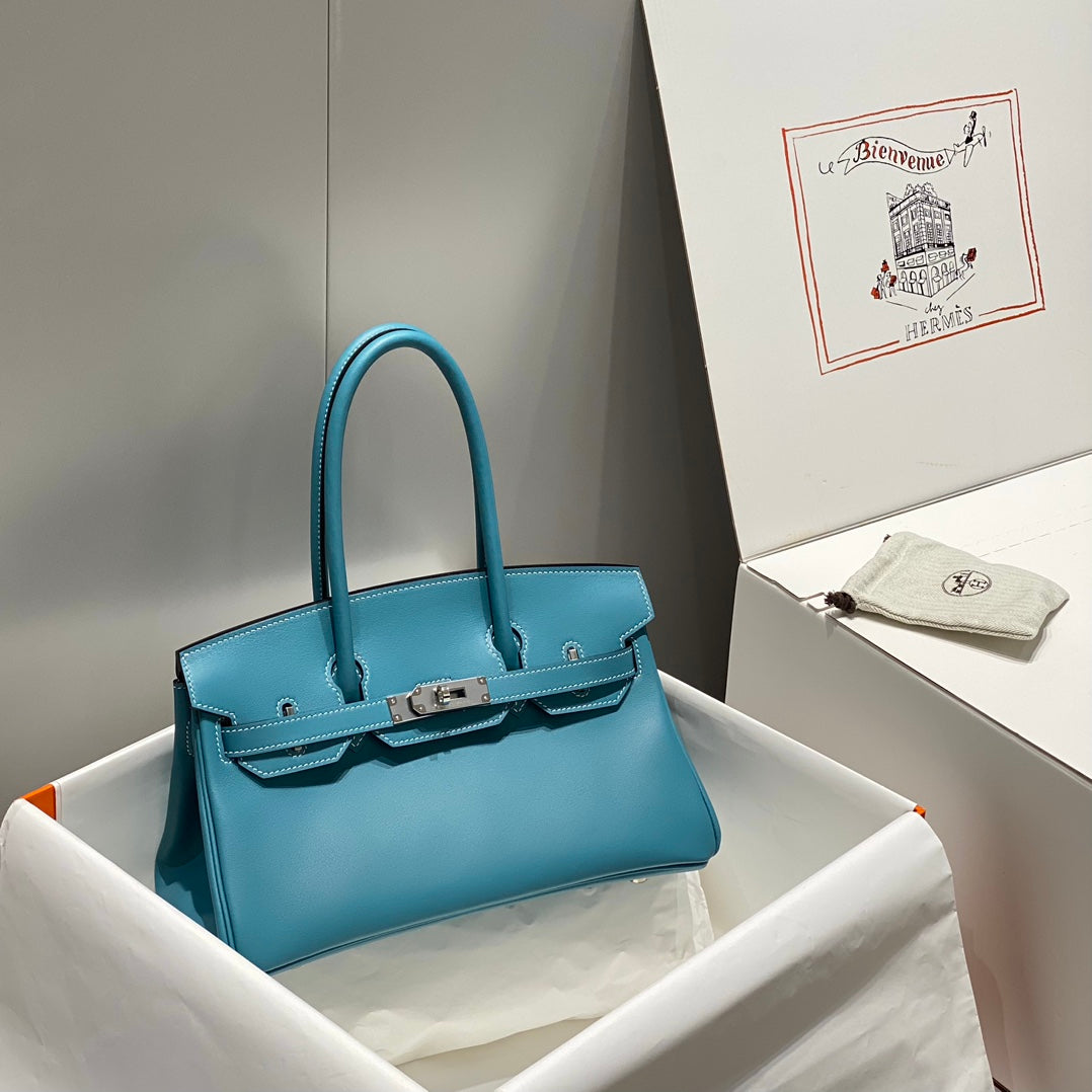 SAC À BANDOULIÈRE HM BIRKIN 29 CUIR BLEU SARCELLE 222333