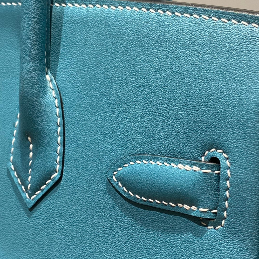 SAC À BANDOULIÈRE HM BIRKIN 29 CM BLEU DENIM CUIR SWIFT QUINCAILLERIE ARGENTÉE