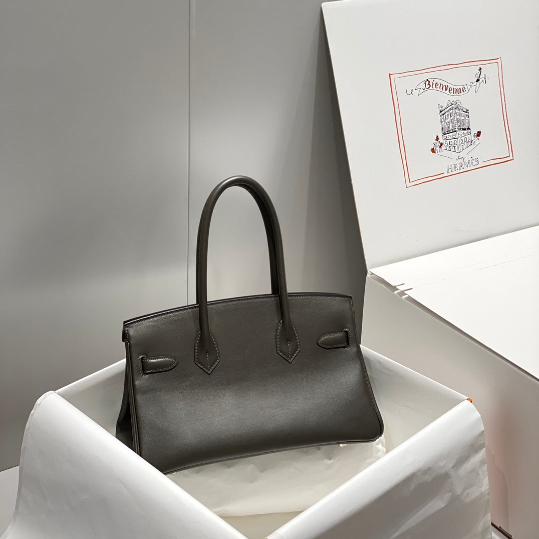 SAC À BANDOULIÈRE HM BIRKIN 29 CM CUIR SWIFT ÉBÈNE QUINCAILLERIE ARGENTÉE