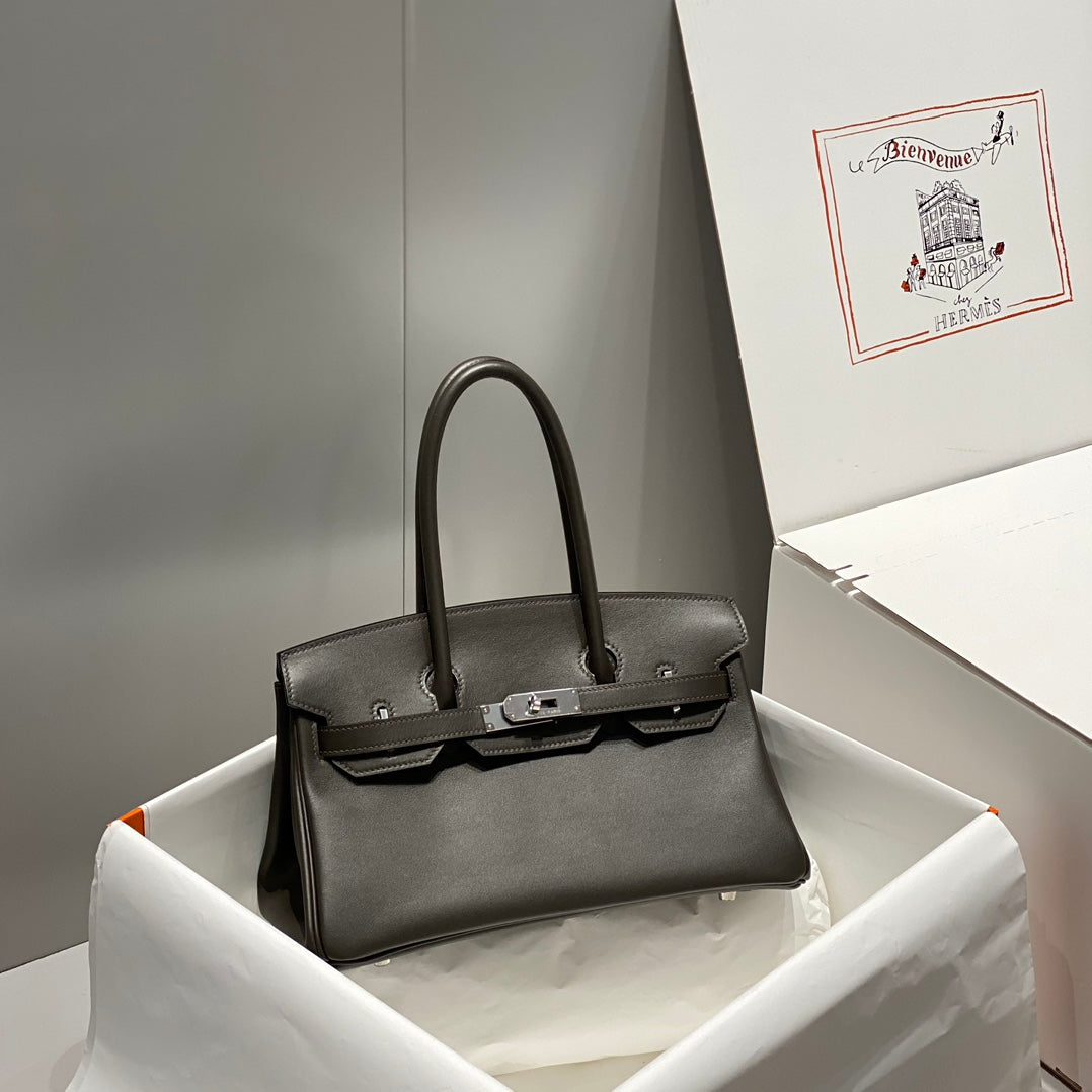 SAC À BANDOULIÈRE HM BIRKIN 29 CM CUIR SWIFT ÉBÈNE QUINCAILLERIE ARGENTÉE