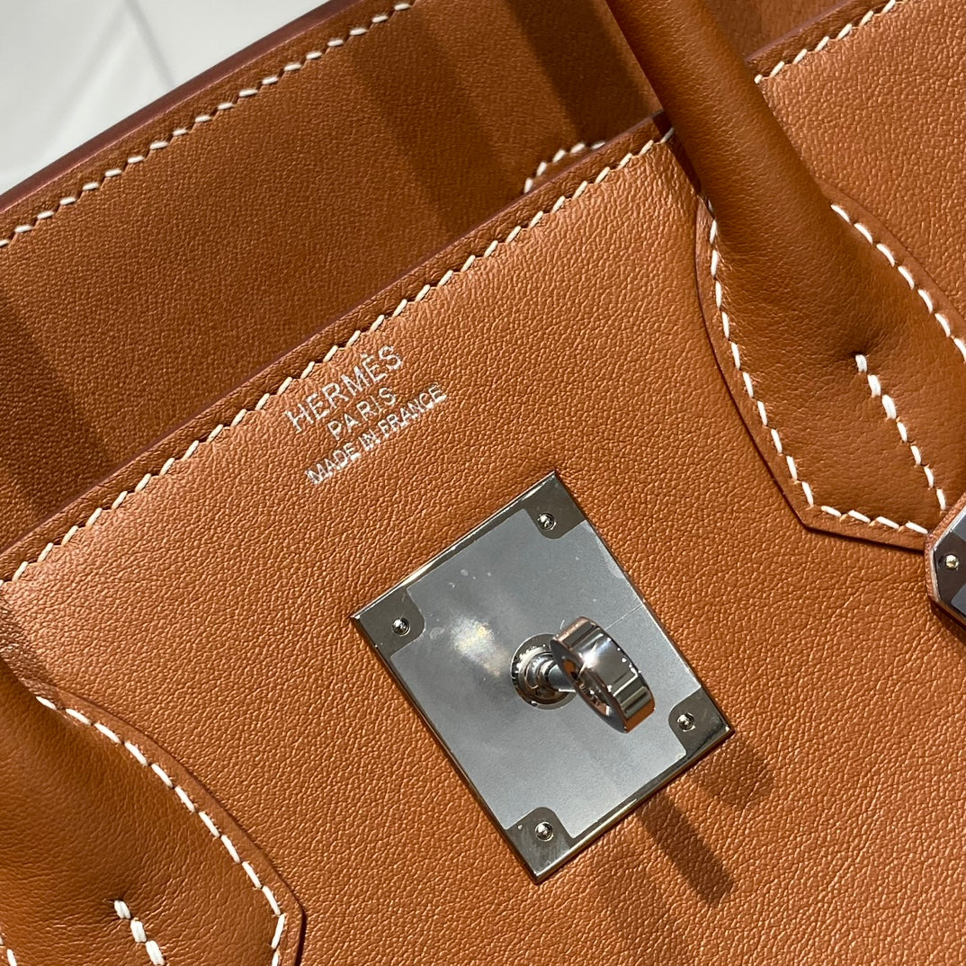 HM SHOULDER BIRKIN 29CM GOLD SWIFT LEATHER SILVER HARDWARE