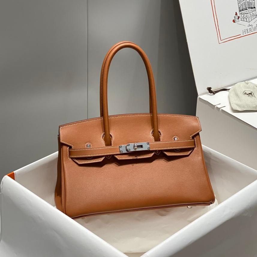 SAC À BANDOULIÈRE HM BIRKIN 29 CM EN CUIR SWIFT DORÉ ET QUINCAILLERIE ARGENTÉE