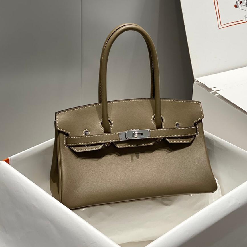 SAC À BANDOULIÈRE HM BIRKIN 29 CM CUIR SWIFT GRIS ÉLÉPHANT QUINCAILLERIE ARGENTÉE