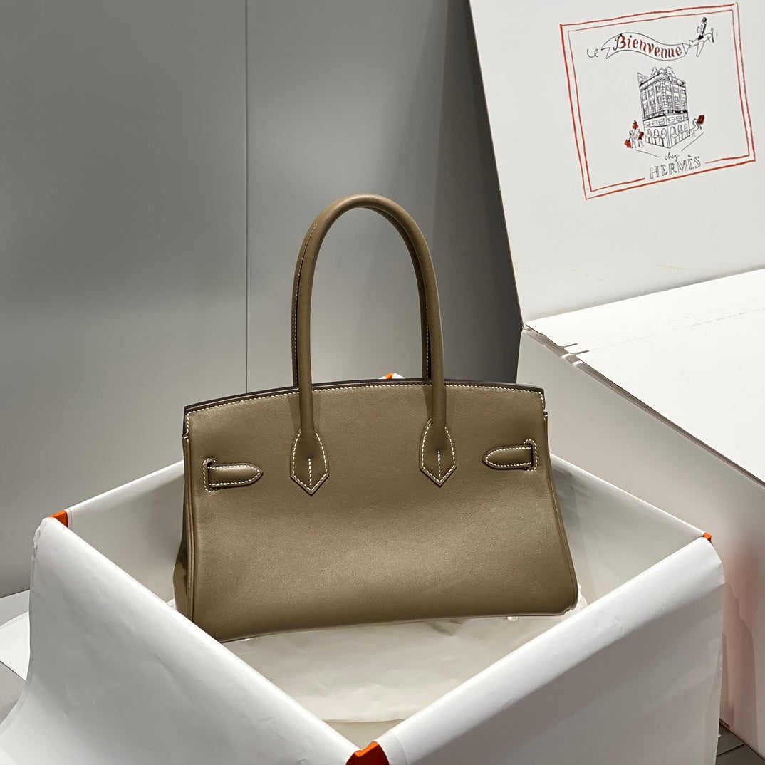SAC À BANDOULIÈRE HM BIRKIN 29 CM CUIR SWIFT GRIS ÉLÉPHANT QUINCAILLERIE ARGENTÉE