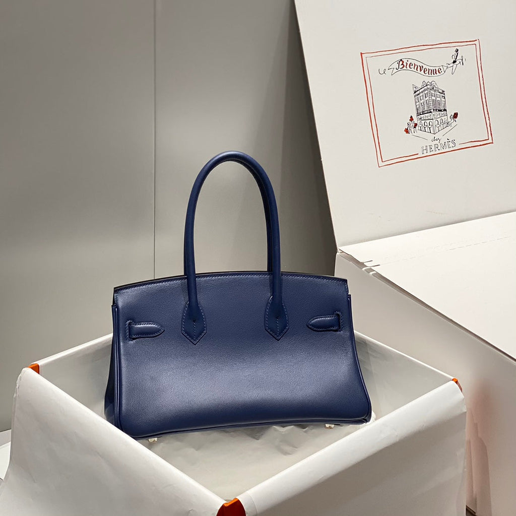 SAC À BANDOULIÈRE HM BIRKIN 29 CM EN CUIR SWIFT BLEU PROFOND ET QUINCAILLERIE ARGENTÉE