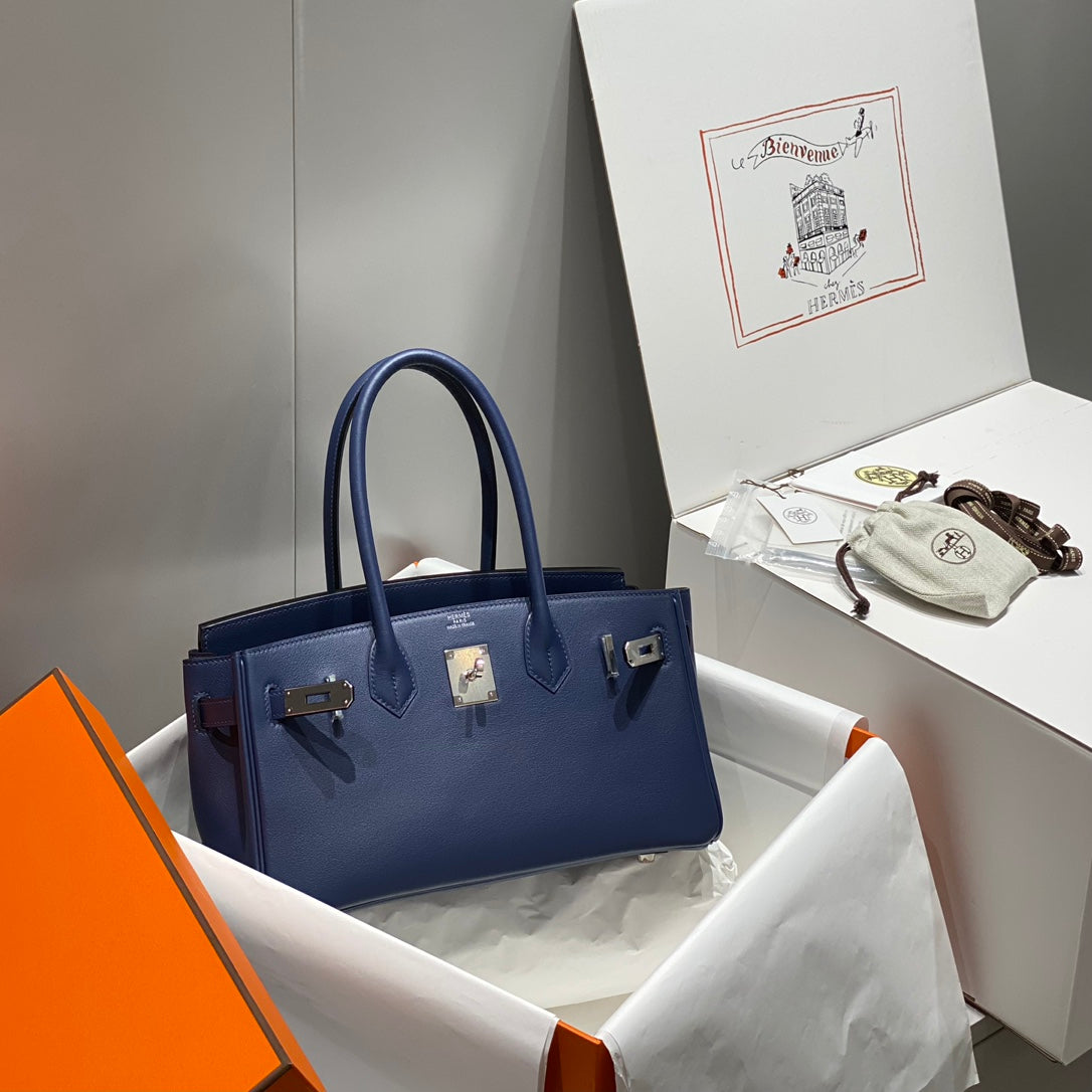 HM ショルダーバーキン 29cm ディープブルー スイフトレザー シルバー金具