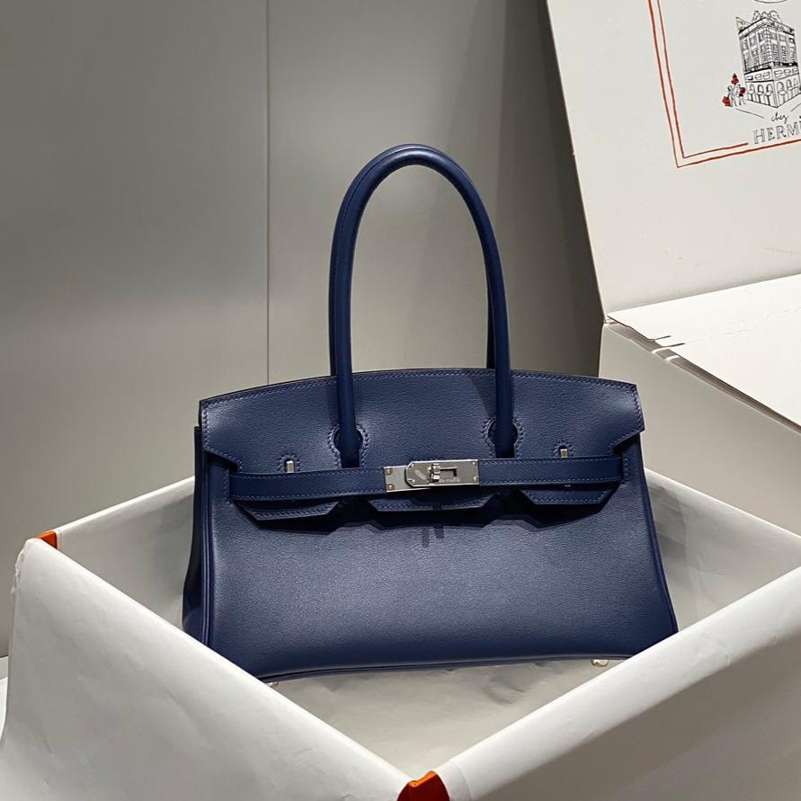 HM ショルダーバーキン 29cm ディープブルー スイフトレザー シルバー金具