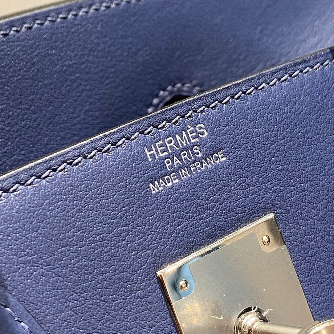 SAC À BANDOULIÈRE HM BIRKIN 29 CM EN CUIR SWIFT BLEU PROFOND ET QUINCAILLERIE ARGENTÉE