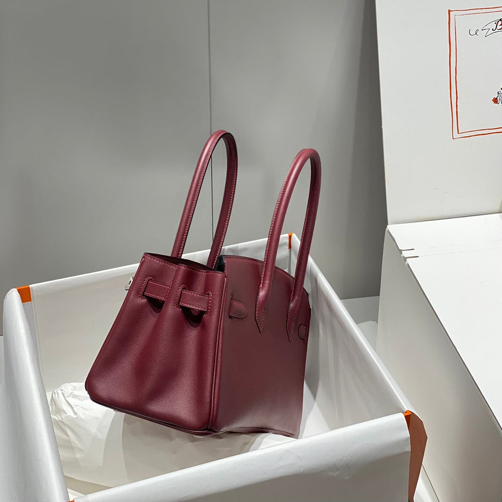 SAC À BANDOULIÈRE HM BIRKIN 29 CM CUIR SWIFT BORDEAUX QUINCAILLERIE ARGENTÉE