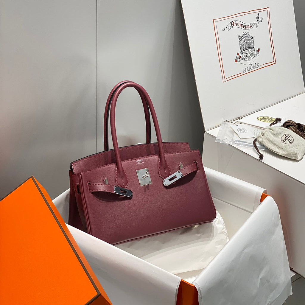SAC À BANDOULIÈRE HM BIRKIN 29 CM CUIR SWIFT BORDEAUX QUINCAILLERIE ARGENTÉE