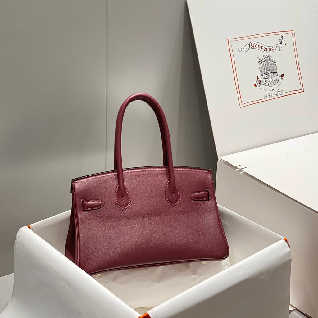 SAC À BANDOULIÈRE HM BIRKIN 29 CM CUIR SWIFT BORDEAUX QUINCAILLERIE ARGENTÉE