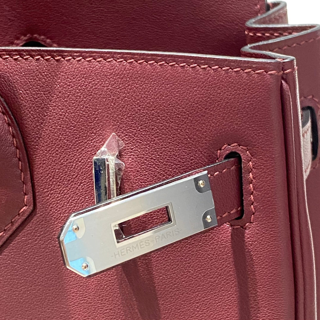 SAC À BANDOULIÈRE HM BIRKIN 29 CM CUIR SWIFT BORDEAUX QUINCAILLERIE ARGENTÉE