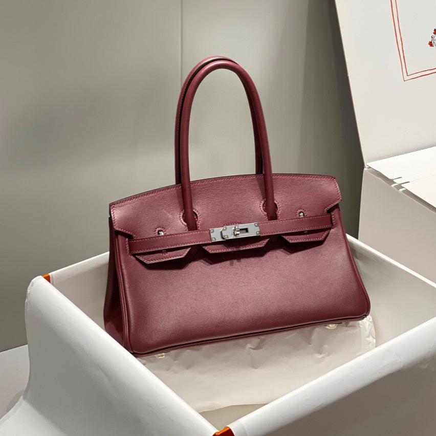 SAC À BANDOULIÈRE HM BIRKIN 29 CM CUIR SWIFT BORDEAUX QUINCAILLERIE ARGENTÉE