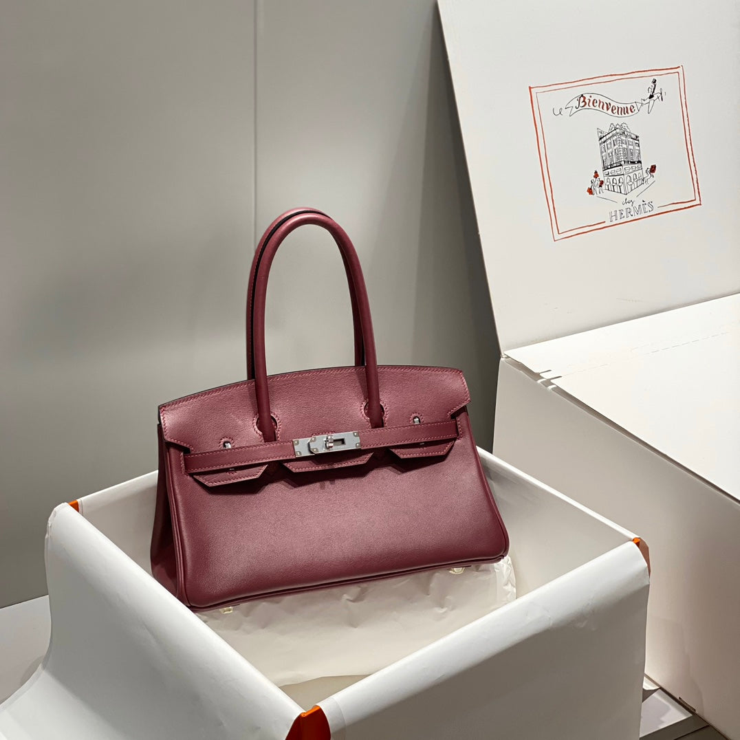 SAC À BANDOULIÈRE HM BIRKIN 29 CUIR MARRON ROUGE VIN 222339