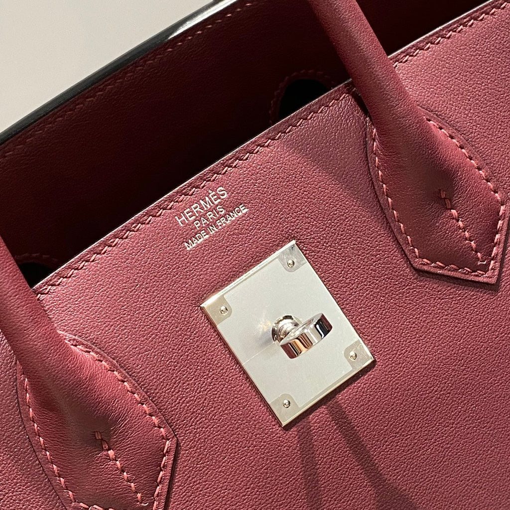 SAC À BANDOULIÈRE HM BIRKIN 29 CM CUIR SWIFT BORDEAUX QUINCAILLERIE ARGENTÉE