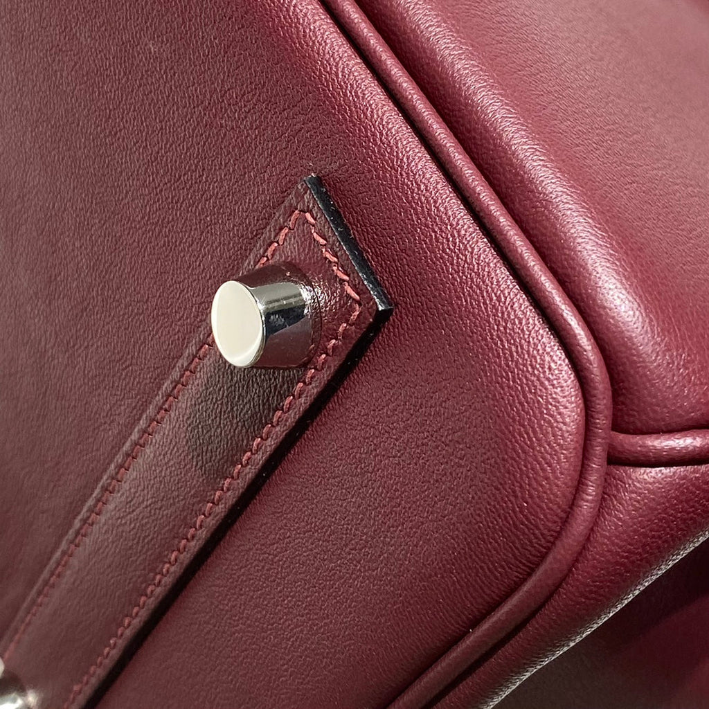 SAC À BANDOULIÈRE HM BIRKIN 29 CM CUIR SWIFT BORDEAUX QUINCAILLERIE ARGENTÉE