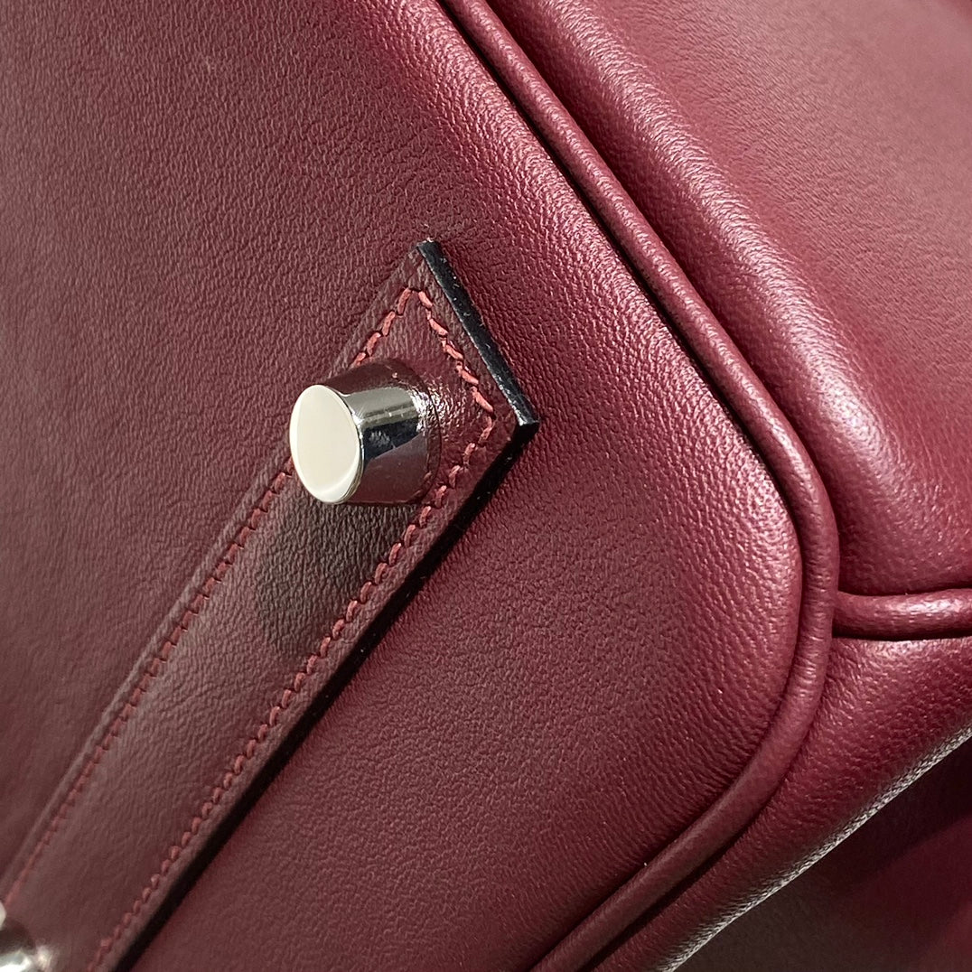 SAC À BANDOULIÈRE HM BIRKIN 29 CM CUIR SWIFT BORDEAUX QUINCAILLERIE ARGENTÉE