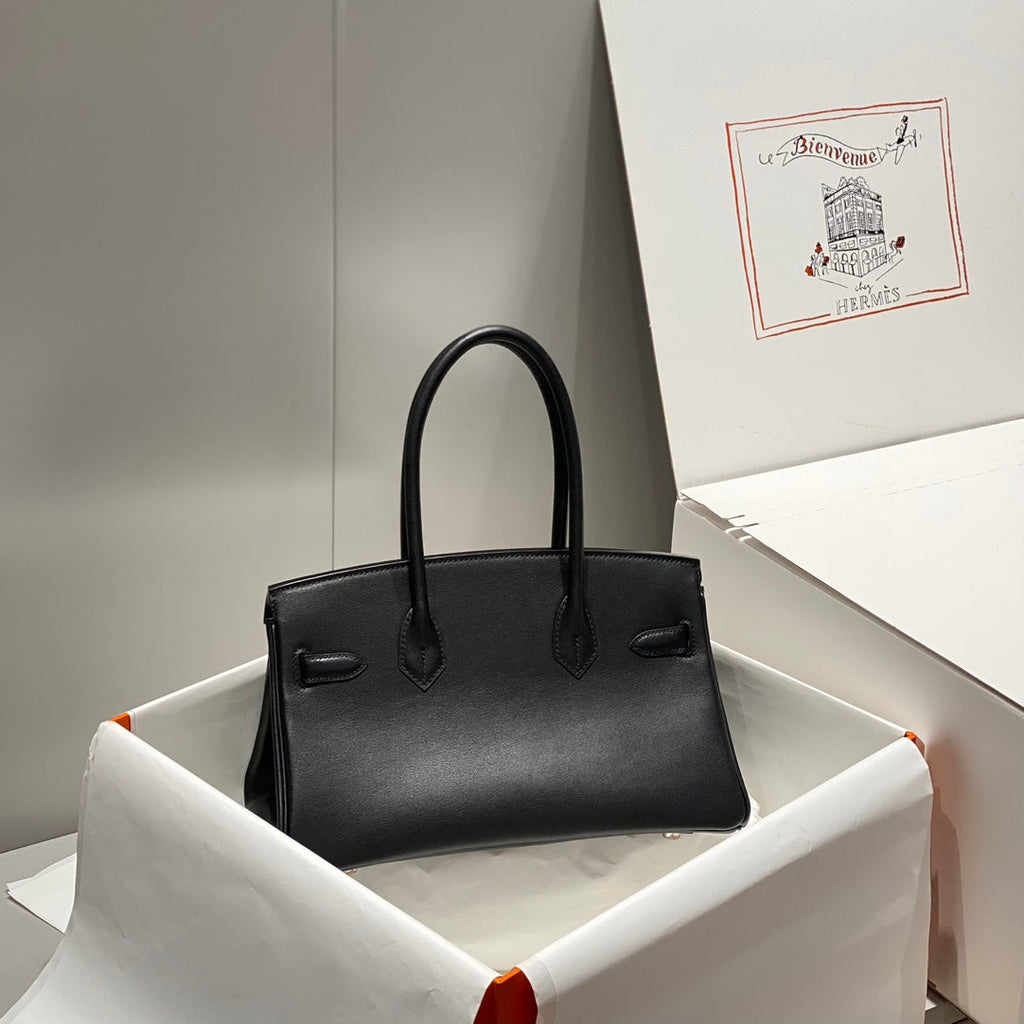 SAC À BANDOULIÈRE HM BIRKIN 29 CM EN CUIR NOIR SWIFT ET ACCESSOIRES ARGENTÉS