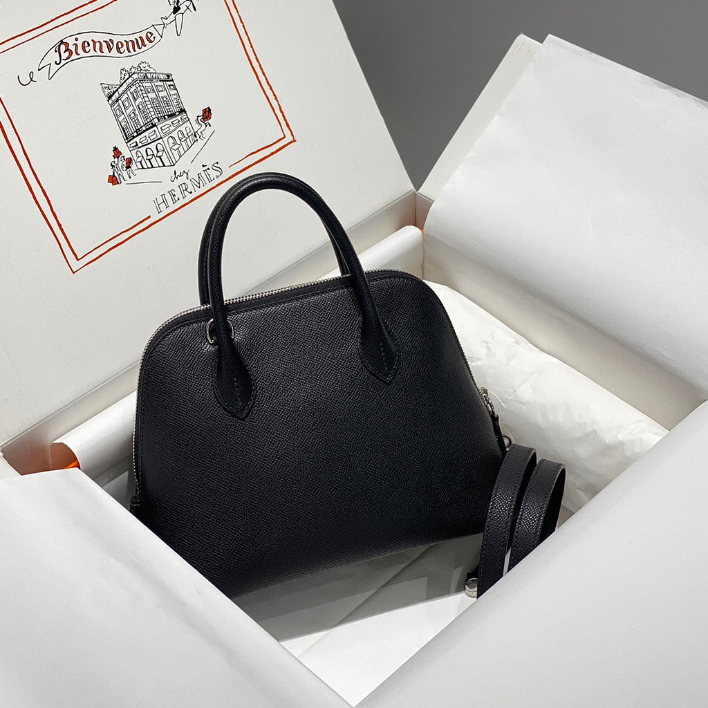 HM BOLIDE 25 CUIR EPSOM NOIR QUINCAILLERIE ARGENTÉE 237384
