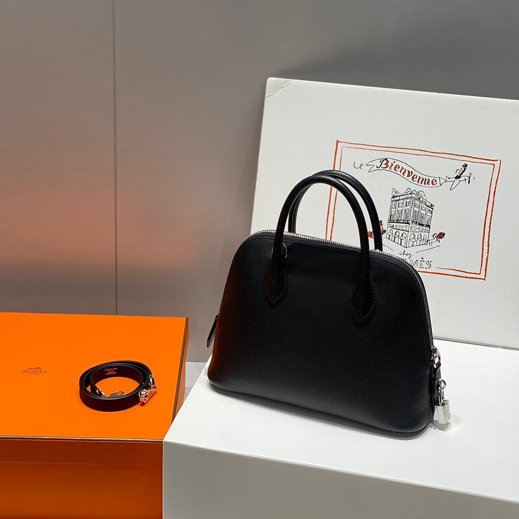 HM BOLIDE 25 CUIR EPSOM NOIR QUINCAILLERIE ARGENTÉE 237384