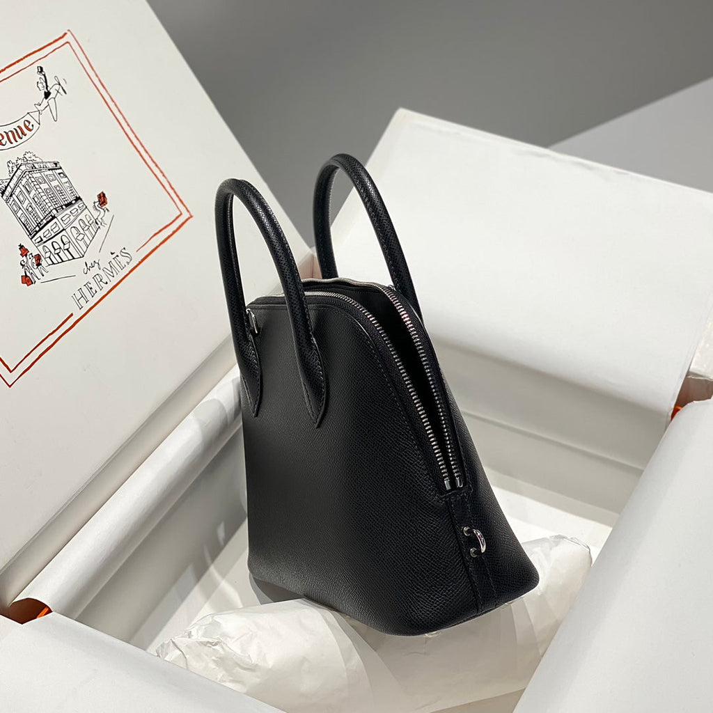 HM BOLIDE 25 CUIR EPSOM NOIR QUINCAILLERIE ARGENTÉE 237384