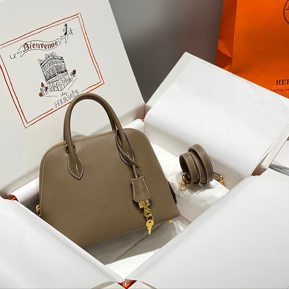 HM BOLIDE 25 MARRON PASTEL CUIR EPSOM QUINCAILLERIE DORÉ 237387